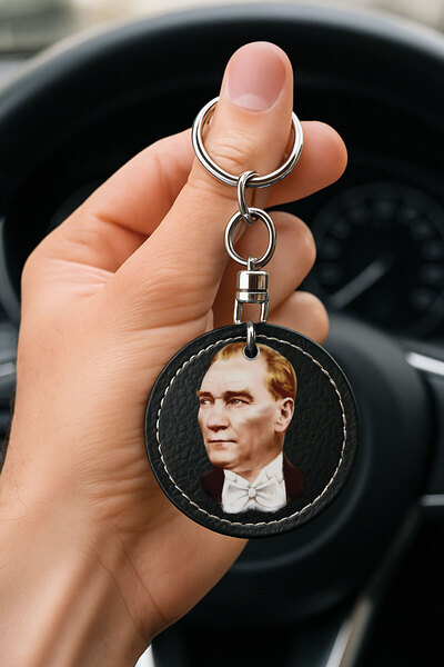 Cekuonline Patterned Leather Handmade Stitched Black Keychain for Auto Vehicl...