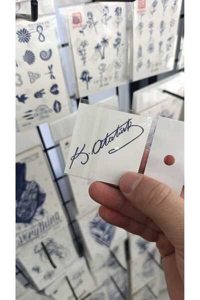 TattooLiva 1 Ay Kalıcı Geçici Dövme - Suya Dayanıklı | 5x5 cm Minimal Boy ATATÜRK İMZASI