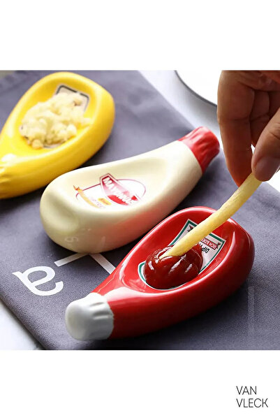 VAN VLECK 3’lü Seramik Sosluk Seti – Ketçap, Mayonez ve Hardal, Şık ve Dayanıklı Mutfak Sosluğu