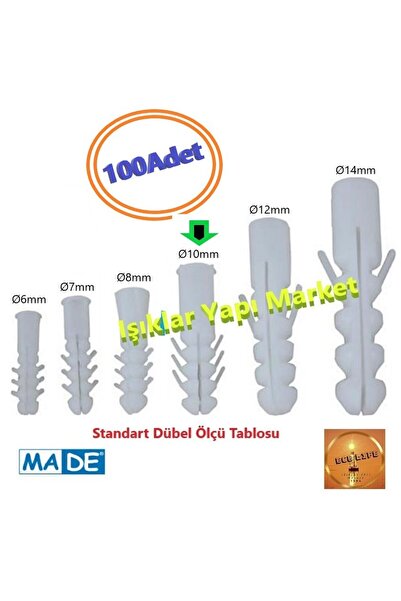 ece life Dübel -Standart 10'luk Dubel -Plastik -Beyaz -Ø10mm (Pk.İçi/Adet 100...