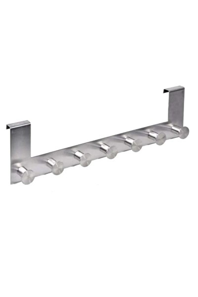 OEM Cuier cu fixare pentru usa, cu 7 carlige, metalic, argintiu, 40cm