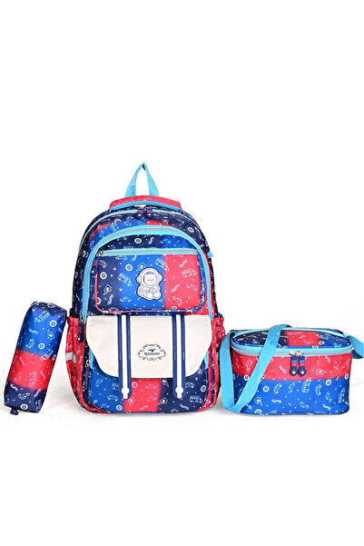 Relaxion حقيبة ظهر مدرسية بأربعة أقسام + غداء + حامل أقلام مجموعة من 3 قطع