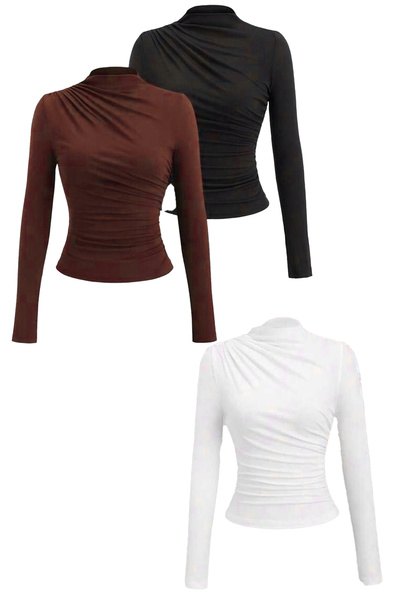 Cockatoo Γυναικεία μπλούζα με μακρυμάνικο κορδόνι ντραπέ Sandy 3-pack