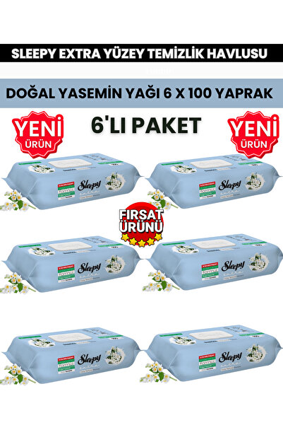 Sleepy Extra Yüzey Temizlik Havlusu Doğal Yasemin Yağı 6x100 Yaprak