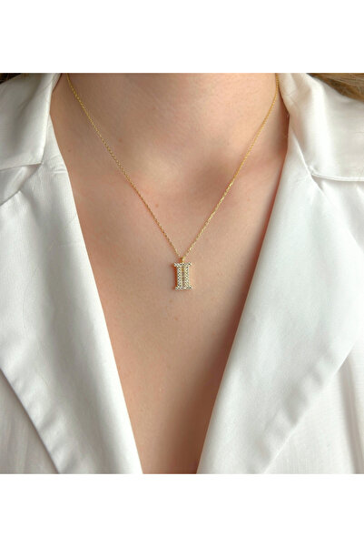 Şimal Silver 925 Ayar Gümüş Altın Kaplamalı Baget Taşlı - I - Harfi Kolye