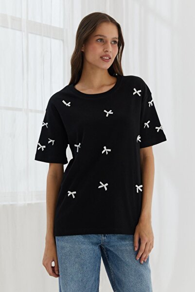 Shopping Shop Kurdeleli Oversize Tshirt SIYAH