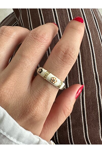 ringbox Gold Water Green Enamel Flower Ring