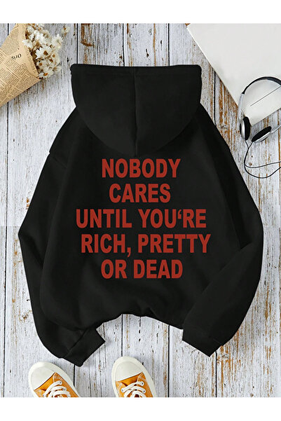 SVART WEAR Nobody Cares Until You'Re Rich Pretty Oversize Cotton Casual Hoodi...