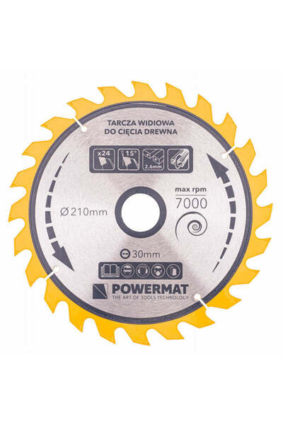 Powermat Lamă de ferăstrău circular pentru lemn TDD-210x30mm 24 dinți, PM0888