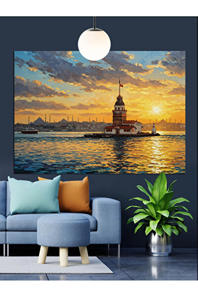 Artmeg Gün Batımında Kız Kulesi Dekoratif Kanvas - Mdf Ahşap Tablo