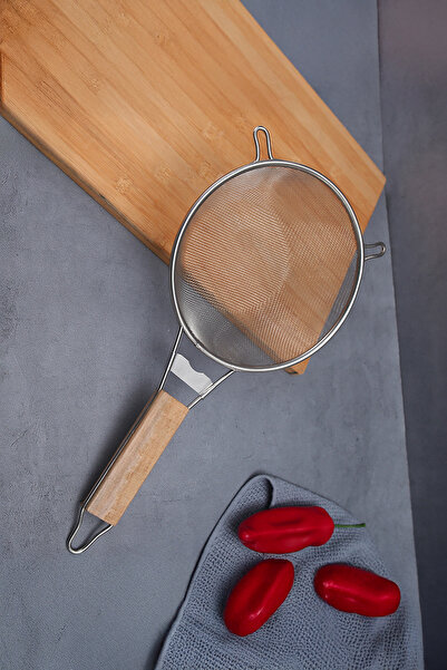 Vadi مصفاة خشبية من الفولاذ المقاوم للصدأ للدقيق والمعكرونة والخضروات - غربال دائري 22 سم