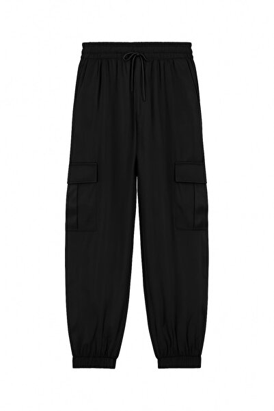 Mixray 4305 Women's Cargo Pocket Satin Trousers Black