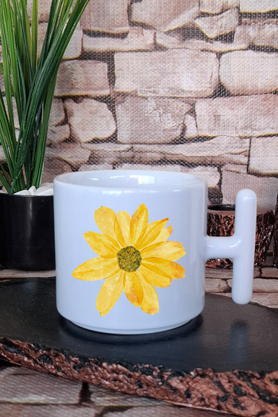 giftkonsept Yellow Flower Printed t Handle Latte Cup Mug Cup