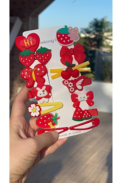 Chocuk Filled Ornate Strawberry Pattern Snap Clip Set with Snap Fasteners 14 Pieces-1 Card