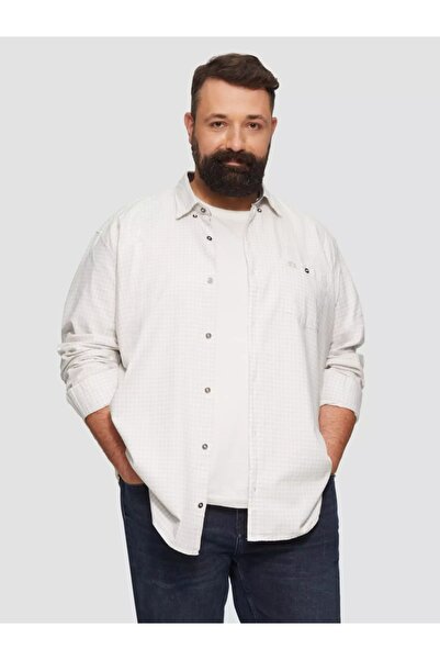 s.Oliver Cămașă bărbătească mărimi mari, mânecă lungă și imprimeu în carouri, croială regulată, alb