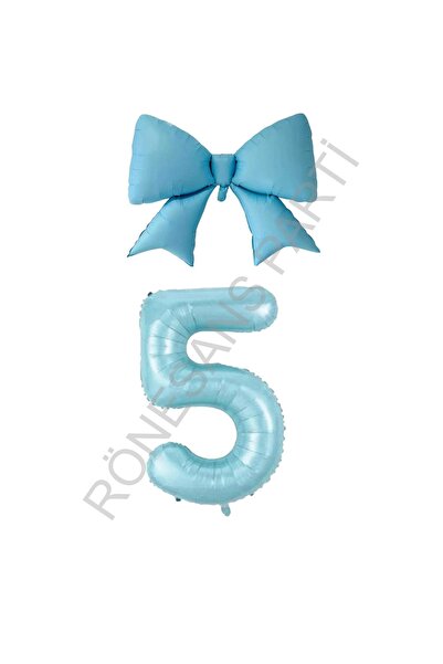RÖNESANS PARTİ Blue Color Bow Number Foil Balloon Set Age 5
