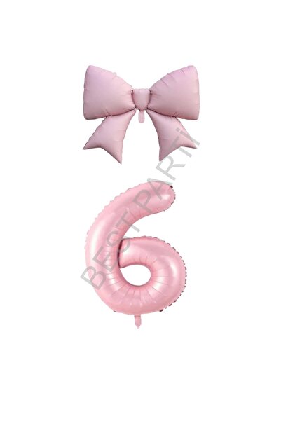 BEST PARTİ DOĞUM GÜNÜ PARTİ SÜSLERİ Pink Color Bow Number Foil Balloon Set Age 6