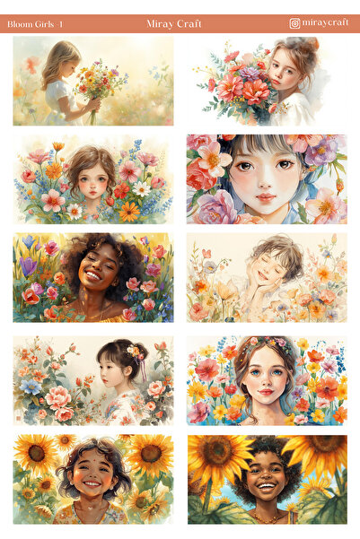 MirayDesign 1 list nalepnica sa temom cvetajućih devojaka 12*17 cm / spomenar...