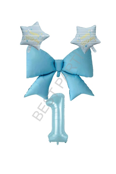 BEST PARTİ DOĞUM GÜNÜ PARTİ SÜSLERİ Blue Color Star Bow Number Foil Balloon S...