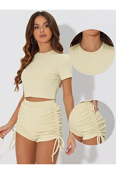 OEM Women's cream summer pants and top suit, M