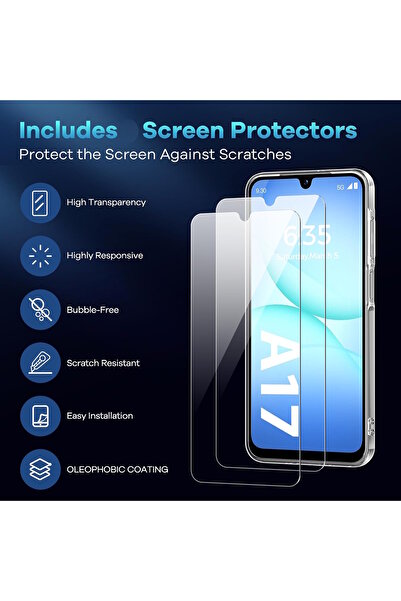 m.tk moveteck Samsung Galaxy A17 Kılıf Kamera Korumalı Yumuşak Renkli Mat Silikon + 9H Ekran Koruyucu Cam 2in1 Set