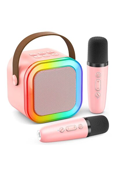 Impact Vision Set Boxa Bluetooth Karaoke Cu 2 Microfoane Wireless, Lumini RGB, Portabil, Roz, Impact Vision®