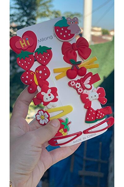 Chocuk Filled Ornate Strawberry Pattern Snap Clip Set with Snap Fasteners 14 Pieces-1 Card