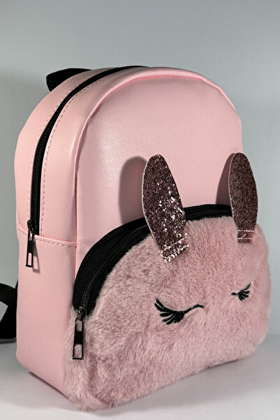 MEYL ÇANTA Girl's Pink Plush Ear Backpack - Kindergarten and Primary School Bag Cute Mini School Bag