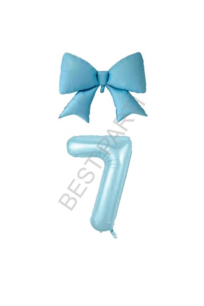BEST PARTİ DOĞUM GÜNÜ PARTİ SÜSLERİ Blue Color Bow Number Foil Balloon Set Age 7