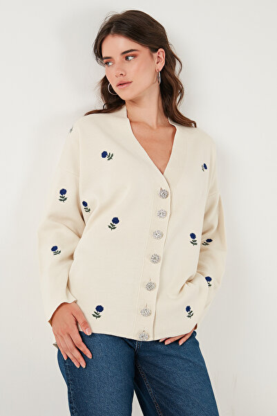 Lela Oversize Fit Patterned V-Neck Knitwear Cardigan Cardigan 4616193