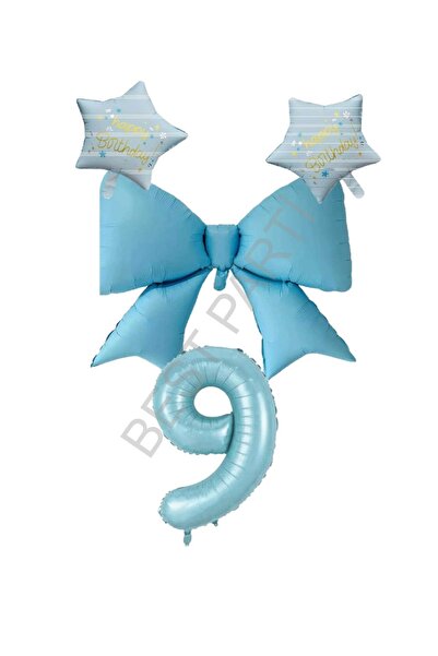 BEST PARTİ DOĞUM GÜNÜ PARTİ SÜSLERİ Blue Color Star Bow Number Foil Balloon S...