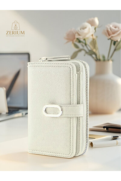 ZERİUM Stylishly Designed Snap Closure Zippered Faux Leather Women's Wallet & Card Holder