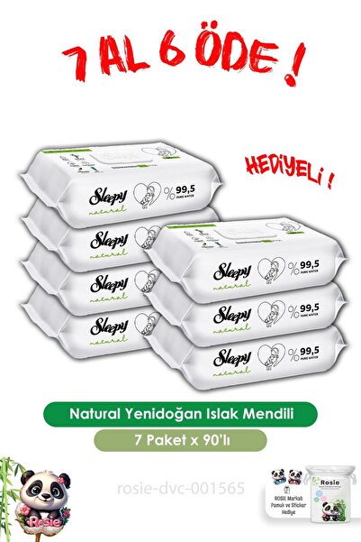 Sleepy 90 قطعة و روزي - اشتري 7 وادفع 6 مناديل مبللة طبيعية لحديثي الولادة