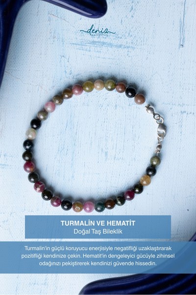 Deniz Doğal Taş سوار من الحجر الطبيعي التورمالين والهيماتيت المعتمد