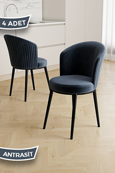Canisa Risa Serisi 4 Adet Antrasit Mutfak Sandalyesi Siyah Metal Ayak 1.Sınıf...