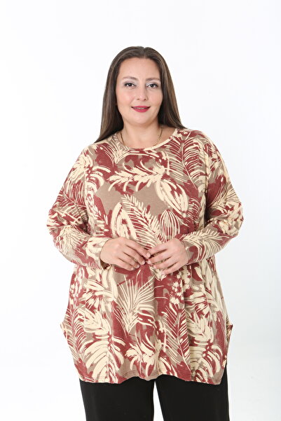 MODA LİZZA Women's Wool Viscose Lycra Fabric Patterned Large Size Tunic