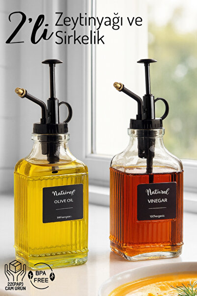 Nandy Home 2'li Vintage Sprey Başlıklı Zeytinyağı ve Sirkelik - Cam Şişe