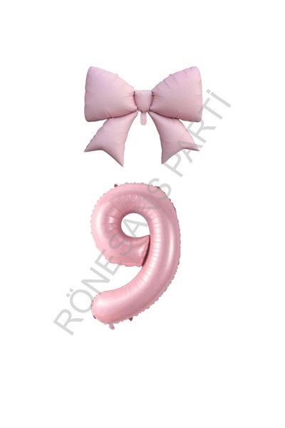 RÖNESANS PARTİ Pink Color Bow Number Foil Balloon Set Age 9
