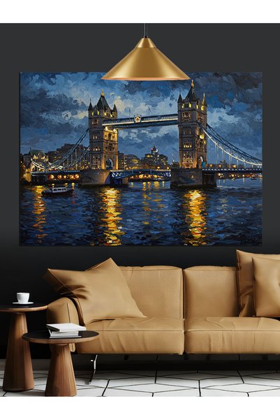 Artmeg Gece Işıklı Tower Bridge Dekoratif Kanvas - Mdf Ahşap Tablo
