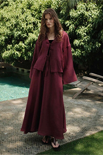 nslook Concept Store Hooopstore - Bağcıklı Dökümlü %100 Keten Kimono