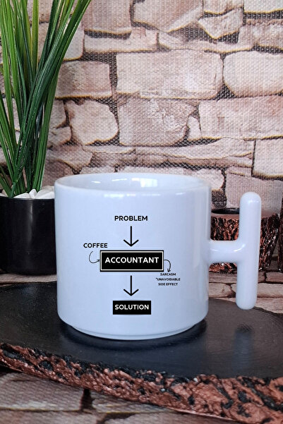giftkonsept Muhasebeci, Mali Müşavir Baskılı Eğlenceli Hediyelik T Kulplu Latte Fincanı Kupa Bardak