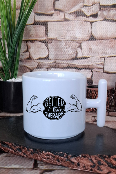 giftkonsept Better Than Therapy Written Gym Sports Fitness Gift Printed t Latte Cup Mug with Handle