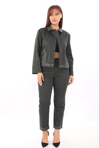 EXİTLİNE Women's Special Print Patterned Khaki Color Suit