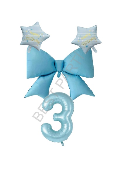 BEST PARTİ DOĞUM GÜNÜ PARTİ SÜSLERİ Blue Color Star Bow Number Foil Balloon S...