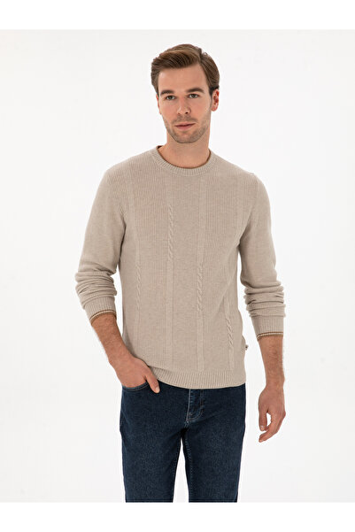 Cacharel Bej Slim Fit Yün Karışımlı Bisiklet Yaka Triko Kazak 50311874-VR011