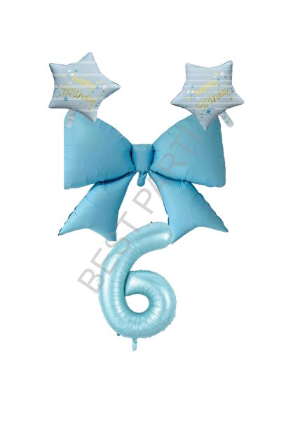 BEST PARTİ DOĞUM GÜNÜ PARTİ SÜSLERİ Blue Color Star Bow Number Foil Balloon S...