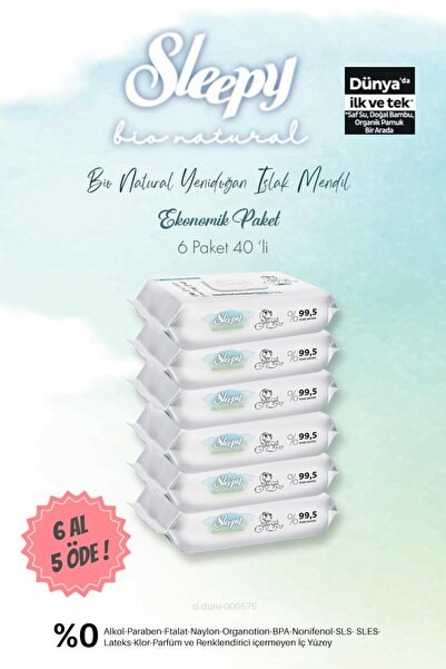 Sleepy Bio Natural Islak Havlu 40'lı 6 AL 5 ÖDE ve Bebe Temizleme Pamuğu,