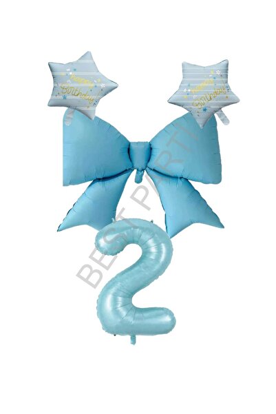 BEST PARTİ DOĞUM GÜNÜ PARTİ SÜSLERİ Blue Color Star Bow Number Foil Balloon S...