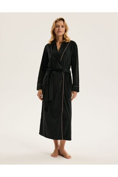 ESOTIQ Women's House Robe Fleece Dressing Gown Elegant with Piping Maxi | Reva 2