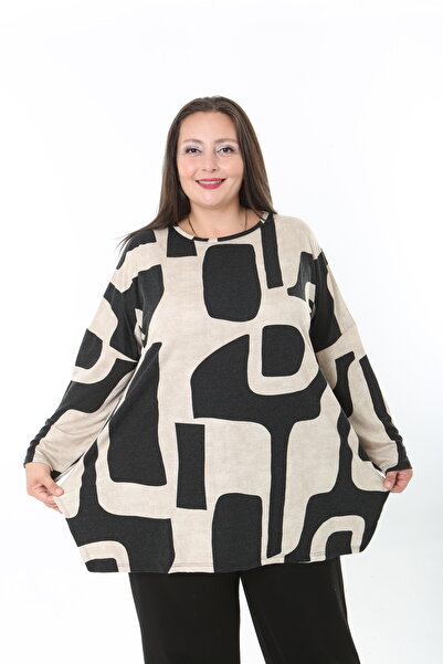 MODA LİZZA Women's Wool Viscose Lycra Fabric Patterned Large Size Tunic
